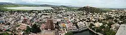 View of the town with the Murugan temple in the foreground