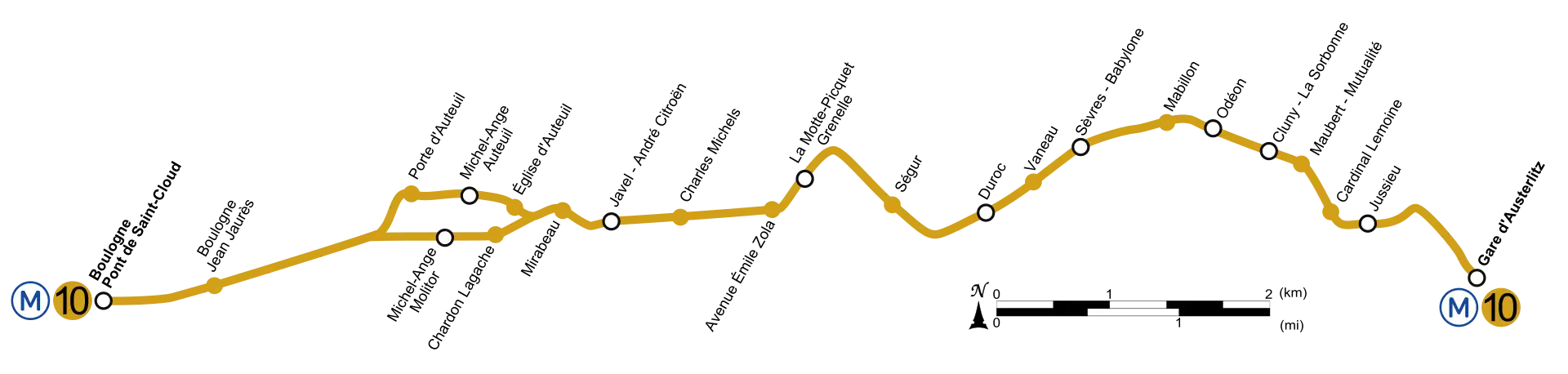 Geographically accurate path of Paris Métro Line 10