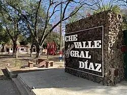 Park and welcome sign in the town