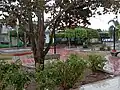 San Juan Bautista Church's South Park at rainy day.