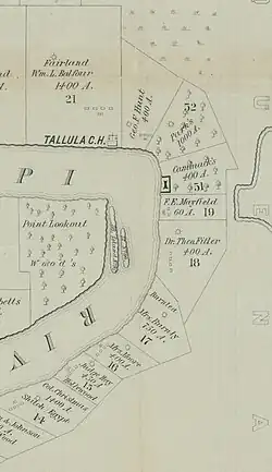 Tallula C.H. (Courthouse) on a map prepared by the U.S. government shortly after the American Civil War