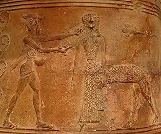 Medusa, depicted as a centaur, is beheaded by Perseus, Boeotian pithos, c. 660 BC