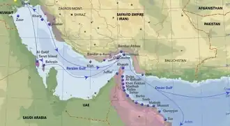 Main cities, ports and routes of the Portuguese Empire in the Persian Gulf in the 16th and 17th centuries