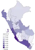 Confirmed deaths by COVID-19 per 100,000 inhabitants.
