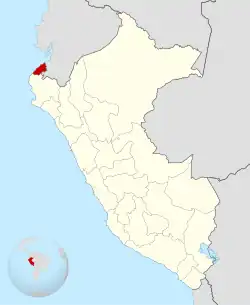 Location of Tumbes within Peru