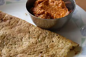 Pesarattu bread with ginger chutney, Pakistan