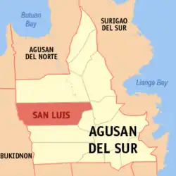 Map of Agusan del Sur with San Luis highlighted