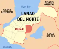 Map of Lanao del Norte with Munai highlighted