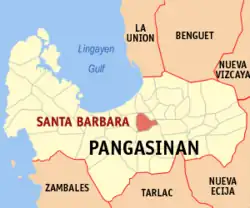 Map of Pangasinan with Santa Barbara highlighted