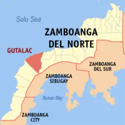 Map of Zamboanga del Norte with Gutalac highlighted