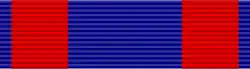 Width-44 ultramarine blue ribbon with width-10 Old Glory red stripes 2 units away from the edges
