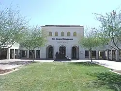 The front entrance of the Heard Museum building which was built in 1929 and is located at 2301 N. Central Ave. / 22 E. Monte Vista Road. It was listed in the Phoenix Historic Property Register in August 1992.