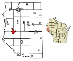 Location of River Falls in Pierce County and St. Croix County, Wisconsin