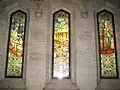 Lobby area, stained glass windows