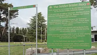 Information board about the Pikedale soldier settlements, Amiens, 2015