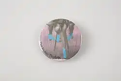 Pink and Blue Promotional Button for the Band Del Rubio Triplets