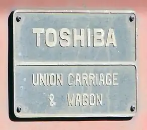 Toshiba, + Union Carriage & Wagon builders plate on South African Class 10E2 locomotive