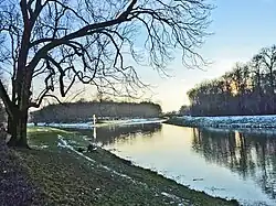 Mouth of the Pleiße flood channel (left) into the Elster flood channel in Leipzig
