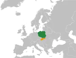 Map indicating locations of Poland and Slovakia