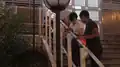 Police staff cleaning the mosque stairs not long after the water canon incident