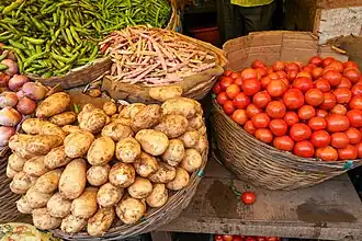 Potatoes, beans and tomatoes