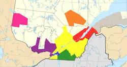 Map of the main electricity companies before nationalization in Quebec.