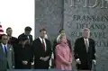 President Bill Clinton, First Lady Hillary Clinton, Vice President Al Gore and his wife Tipper, and U.S. Senator Daniel Inouye, right to left, at the 1997 dedication of the memorial