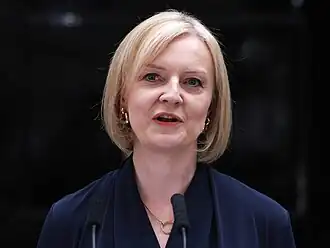 Truss in front of her lectern at 10 Downing Street