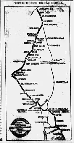 "Proposed Route of the Dixie Highway" (The Gleaner, Henderson, Kentucky, April 13, 1915)