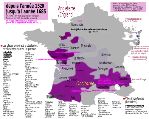 Protestant regions in modern France in the 16th century