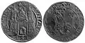 Rīga silver dālderis (weight 27.25 g, diameter 40.0&nbsp;mm, minted in 1565, 1572, 1573, 1574, 1576).