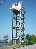 Radar tower for monitoring shipping on the South Elbe river opposite the Altenwerder Container Terminal, Hamburg