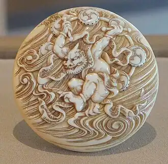 Netsuke depicting Raijin, by Kaigyokusai Masatsugu (1813–1892)