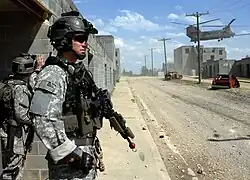 Army Rangers from the 1st Ranger Battalion, conduct a MOUT exercise at Fort Bragg, North Carolina, April 21, 2009
