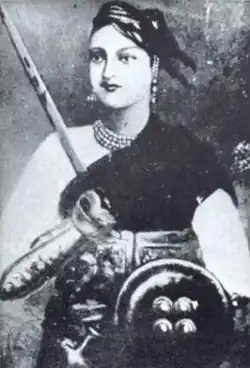 Lakshmibai, Rani of Jhansi, one of the principal rebel leaders who lost her kingdom through the Doctrine of Lapse.