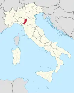 Locator map of Italy showing location of diocese of Reggio Emilia