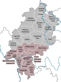 Map of Hesse highlighting Darmstadt