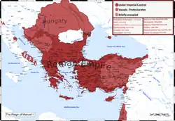 A map showcasing the hegemony of Manuel Komnenos (throughout his entire reign) [1]