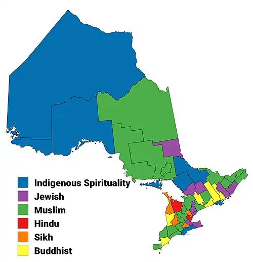 Largest non-Christian religion in Ontario by census division, 1991 census