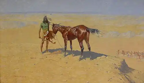 Ridden Down (1905–1906) depicts an Indian in defeat with his horse exhausted, stoically calling the spirits while awaiting his fate
