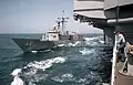 USS&nbsp;Ranger refueling USS&nbsp;Rentz, 29 April 1986