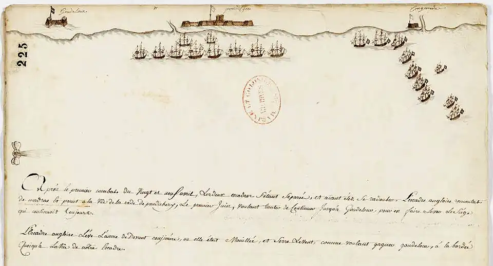 French and British ships position near Pondicherry. French National Archives.