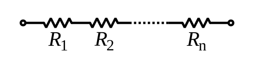 This is a diagram of several resistors, connected end to end, with the same amount of current through each.
