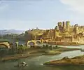 View of the bridge in 1700 by Robert Bonnart. Arches 5 to 7 have collapsed.