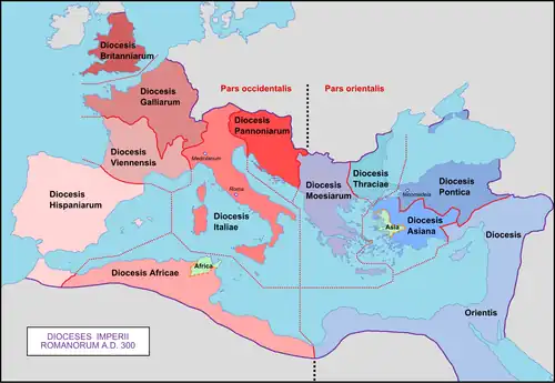 Original dioceses of the Roman Empire, created by emperor Diocletian (284–305)