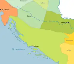 Color-coded map of fourth-century Croatia