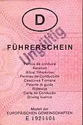 Old German paper driving licence (1986 - 1998), model of the European Communities
