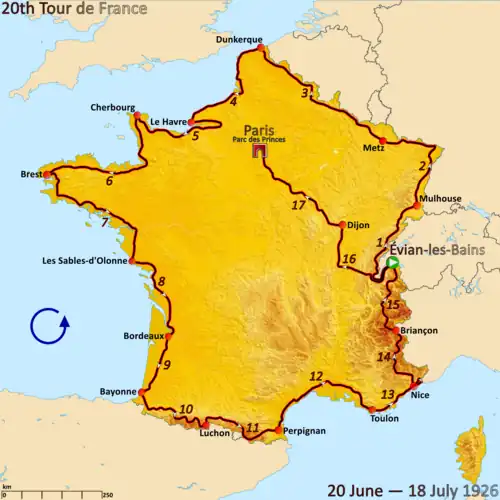 Map of France with 17 cities shown, connected by red lines. Most of the shown cities are close to the border, except the ones labeled "Dijon" and "Paris".