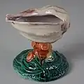 Salt, coloured glazes, moulded in relief, c. 1880, naturalistic shell