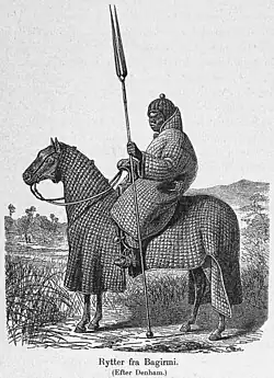 Sultanate of Bagirmi horseman in full padded armour suit, 1901